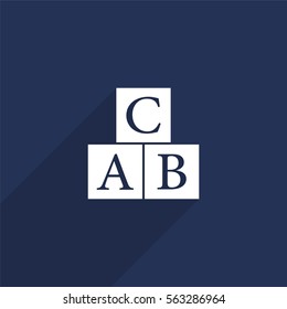 ABC block vector icon with long shadow isolated on  blue