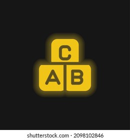 Icono de neón brillante amarillo del bloque Abc