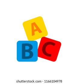 ABC blocks flat icon. Alphabet cubes with A,B,C letters in flat