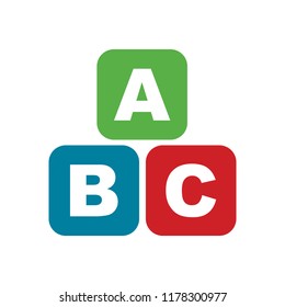ABC blocks flat icon. Alphabet cubes with A,B,C letters in flat