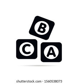 ABC blocks flat icon. Alphabet cubes with A,B,C letters in flat
