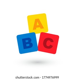 ABC blocks flat icon. Alphabet cubes with A,B,C letters in flat