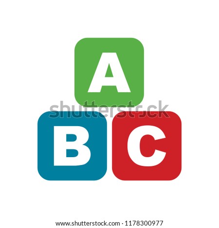 ABC blocks flat icon. Alphabet cubes with A,B,C letters in flat