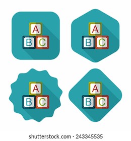 ABC blocks flat icon with long shadow,EPS 10
