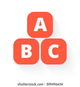 abc blocks in orange with drop shadow on white