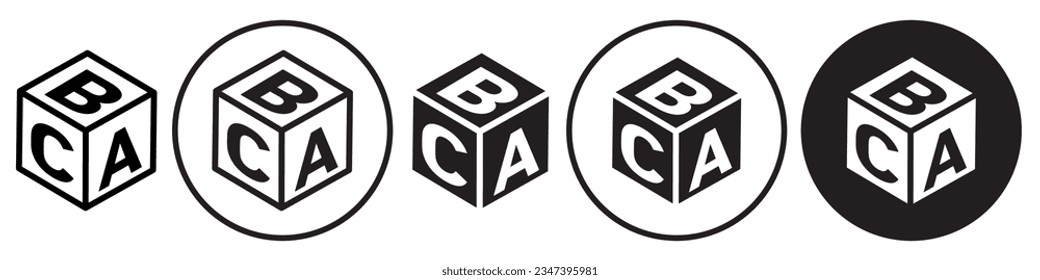 ABC Blocks symbol Icon. 3D letters on wooden isometric alphabets for kids study in pre school to learn reading by playing a toy game. Vector set of cube with text for early education of child.