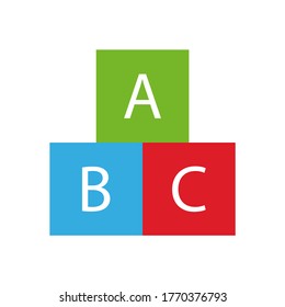 ABC blocks vector icon. Alphabet cubes with A,B,C letters in flat style. ABC kids blocks.