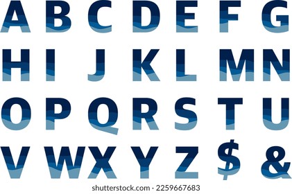 ABC blue alphabet font letter vector sea wave set