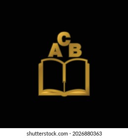 ABC Book gold plated metalic icon or logo vector