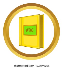 Abc book vector icon in golden circle, cartoon style isolated on white background