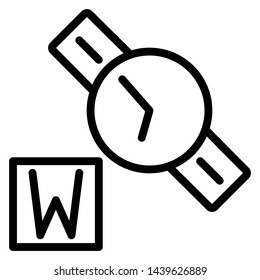 ABC with Capital Letter W from Alphabet and watch Image for kid 
 ,Editable stroke ,Vector Illustration