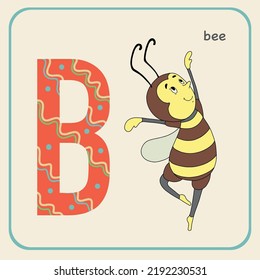 ABC. A card for learning English. letter B - bee