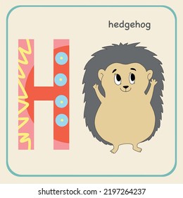 ABC. A card for learning English. letter H - hedgehog 