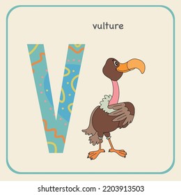 ABC. A card for learning English. letter V - vulture 