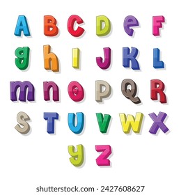 ABC cartoon style colourful alphabets, english letters vector art