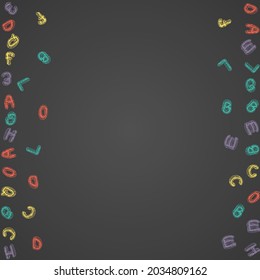 Abc Chalkboard Vector Black Background. Drawn Artwork Cover. Graphic Chalk Blackboard Illustration. Writing Pattern.