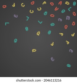 Abc Chalkboard Vector Black Background. Drawn Education Typography. Sketchy Text Blackboard Illustration. Drawing Frame.