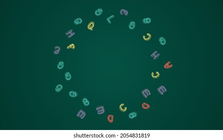 Abc Chalkboard Vector Green Background. Drawn Graphic Art. Stylized Alphabet Blackboard Sketch. Style Template.