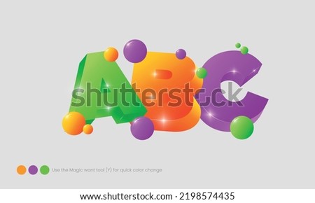 ABC, Colorful kids text effect, Logo, 3D, Metalic effect, shiny letters