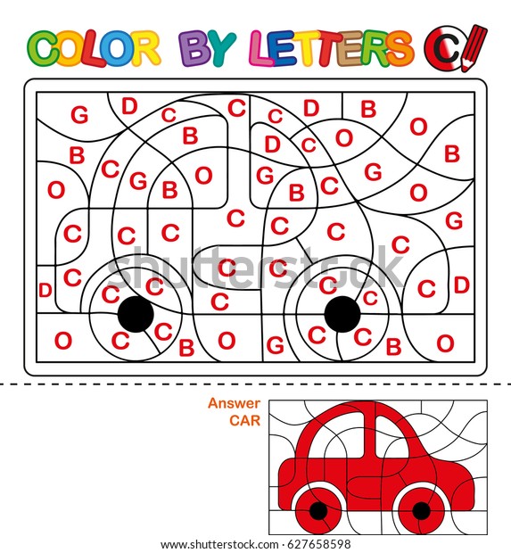 ABC Coloring Book for children.\
Color by letters. Learning the capital letters of the alphabet.\
Puzzle for children. Letter C. Car. Preschool\
Education.