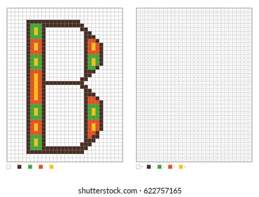 ABC coloring page. Alphabet pixel coloring with numbered squares for kids. Vector illustration