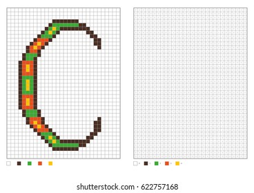 ABC coloring page. Alphabet pixel coloring with numbered squares for kids. Vector illustration