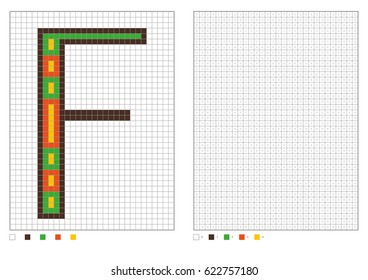 ABC coloring page. Alphabet pixel coloring with numbered squares for kids. Vector illustration