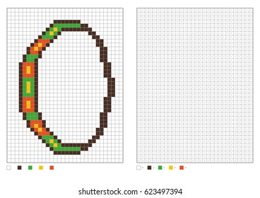 ABC coloring page. Alphabet pixel coloring with numbered squares for kids. Vector illustration
