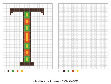 ABC coloring page. Alphabet pixel coloring with numbered squares for kids. Vector illustration