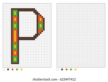 ABC coloring page. Alphabet pixel coloring with numbered squares for kids. Vector illustration