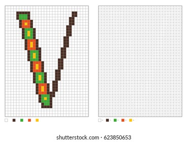 ABC coloring page. Alphabet pixel coloring with numbered squares for kids. Vector illustration