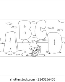 ABC Coloring page, coloring book page, coloring page for kids, line art, vector art
