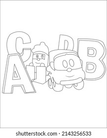 ABC Coloring page, coloring book page, coloring page for kids, line art, vector art