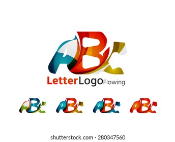 Conjunto de logotipos de la empresa Abc. Ilustración vectorial. Hecho de elementos de onda superpuestos, composición abstracta. Concepto de icono de negocio de tipos de letra