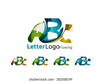 Abc company logo set. Vector illustration. Made of overlapping wave elements, abstract composition. Font business icon concept