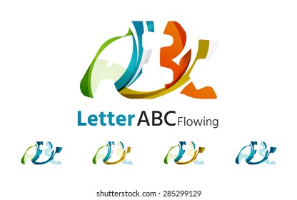 Conjunto de logotipos de la empresa Abc. Ilustración vectorial. Hecho de elementos de onda superpuestos, composición abstracta. Concepto de icono de negocio de tipos de letra