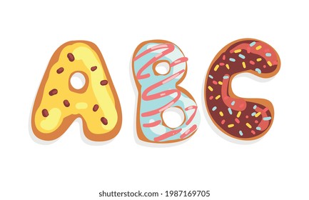 ABC Cookie Alphabet Letters, Sweet Glazed Baking Biscuit Font Cartoon Vector Illustration