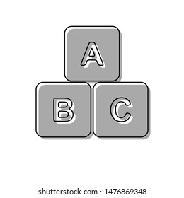 ABC cube sign illustration. Black line icon with gray shifted flat filled icon on white background. Illustration.