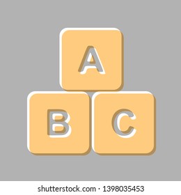 ABC cube sign illustration. Emboss effect with light orange icon on gray background.