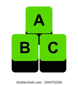 ABC cube sign illustration. Vector. Green 3d icon with black side on white background. Isolated.