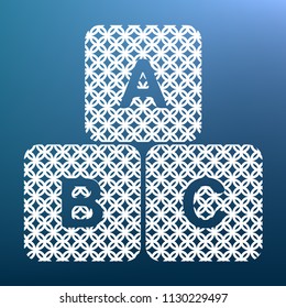 ABC cube sign illustration. Vector. White textured icon at lapis lazuli gradient background.