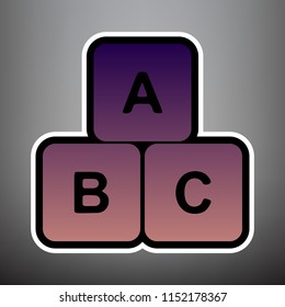 ABC cube sign illustration. Vector. Violet gradient icon with black and white linear edges at gray background.