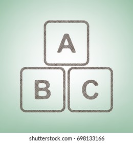 ABC cube sign illustration. Vector. Brown flax icon on green background with light spot at the center.