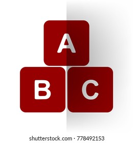ABC cube sign illustration. Vector. Bordo icon on white bending paper background.