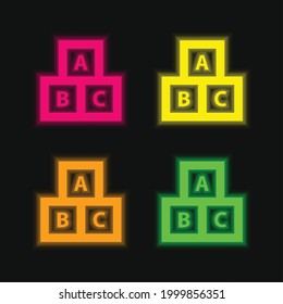 Cubos ABC para la educación cuatro colores brillante icono vector neonato
