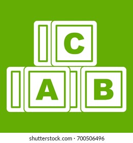 ABC cubes icon white isolated on green background. Vector illustration