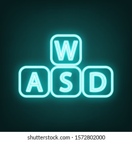 ABC cubes icons set. Cyan neon icon in the dark. Bluring. Luminescence. Illustration.