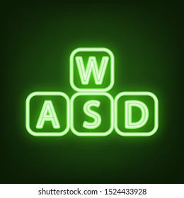 ABC cubes icons set. Green neon icon in the dark. Blurred lightening. Illustration.