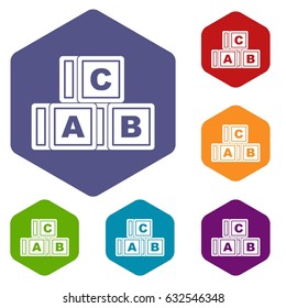ABC cubes icons set hexagon isolated vector illustration