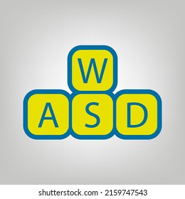 ABC cubes icons set. Icon in colors of Ukraine flag (yellow, blue) at gray Background. Illustration.